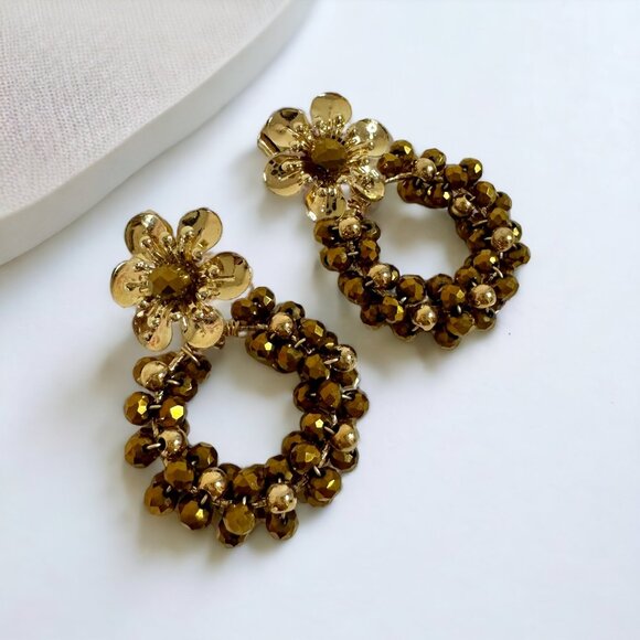 18k Gold Filled Flower Dangle Earrings, Gift for Mom, Floral Design Jewelry - Picture 1 of 1